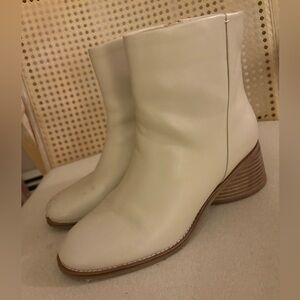 Cream Ankle Boots with Wooden Heel
